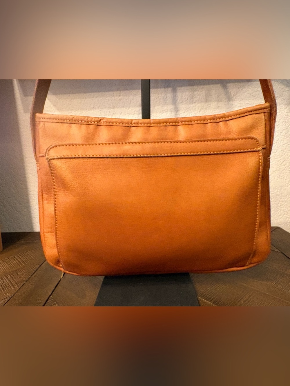 Vintage Contessa Cognac Brown Genuine Leather Organizer Shoulder Bag